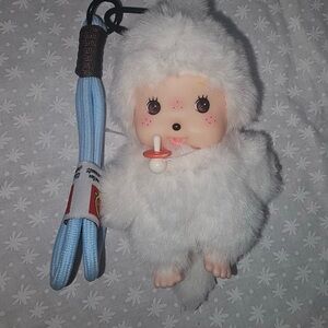 Fluffy White Plush Doll with Pacifier